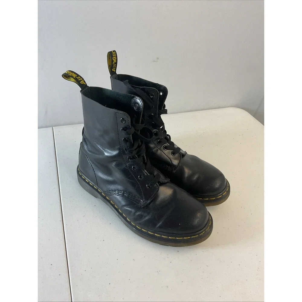 Dr. Martens 1460 Pascal Men's Size 9 Smooth‎ Leather Black Yellow Lace Up Boots